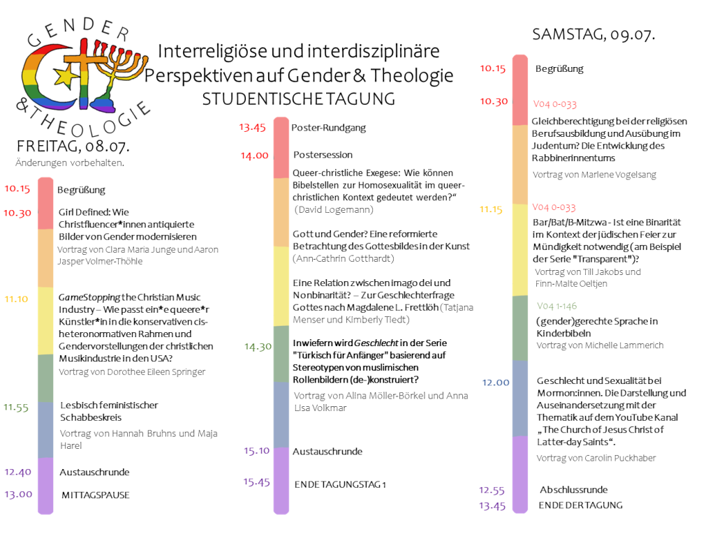 Regenbogenfarbiger Ablaufplan der studentischen Tagung